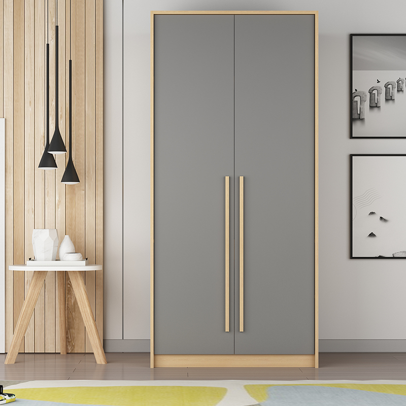 鑫环境2门衣柜两门衣柜北欧风平开门衣柜实木拉手卧室家具衣橱灰色