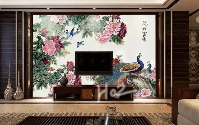 psd花开富贵电视背景墙