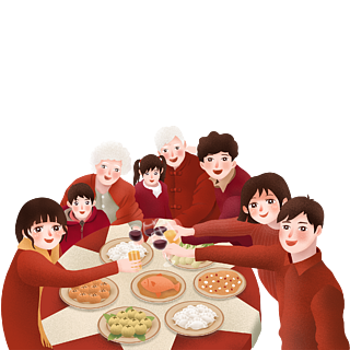 过年一家人吃饭插画人物设计