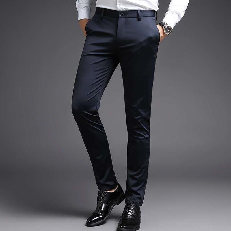 春秋款休闲裤男士修身商务厚款西裤男直筒弹力韩版修身小脚裤男