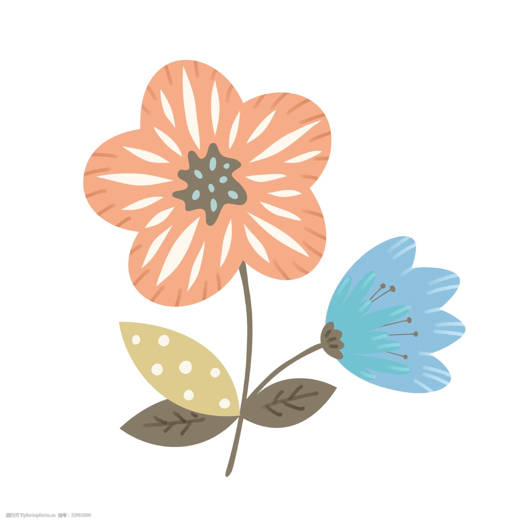 蓝红色花朵创意插图