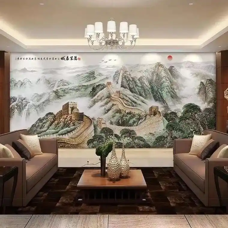 8d立体浮雕万里长城客厅电视背景墙壁纸家用卧室沙发墙纸影视墙 - 抖