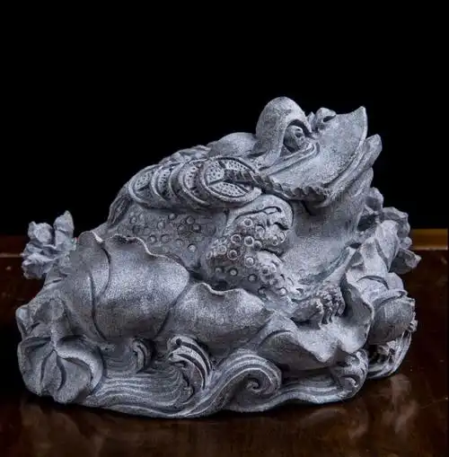 ins抖音同款石头青石金蟾摆件三足金蟾蜍工艺品石雕小金蟾茶宠长23cm