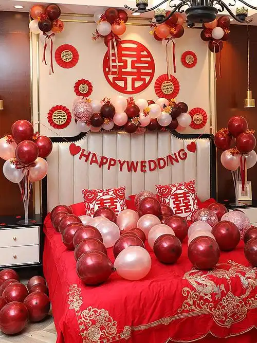 卧室套装装饰气球男女女方新房结婚背景墙布置气球