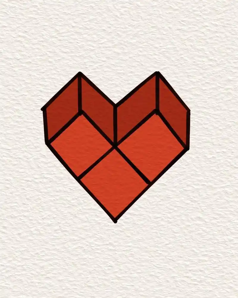 6步简单画立体爱心快一起学起来 - 抖音