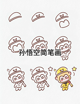 孙悟空简笔画 大家好!今天来画孙悟空猿 1 圆脸,点上眼睛