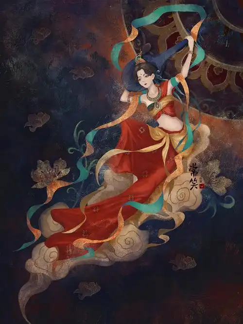 质感古风敦煌壁画反弹琵琶飞天