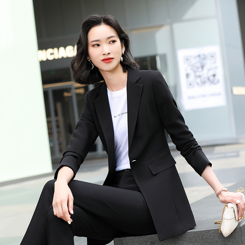 西装外套女中长款春秋修身显瘦西服套装气质休闲职业装销售工作服