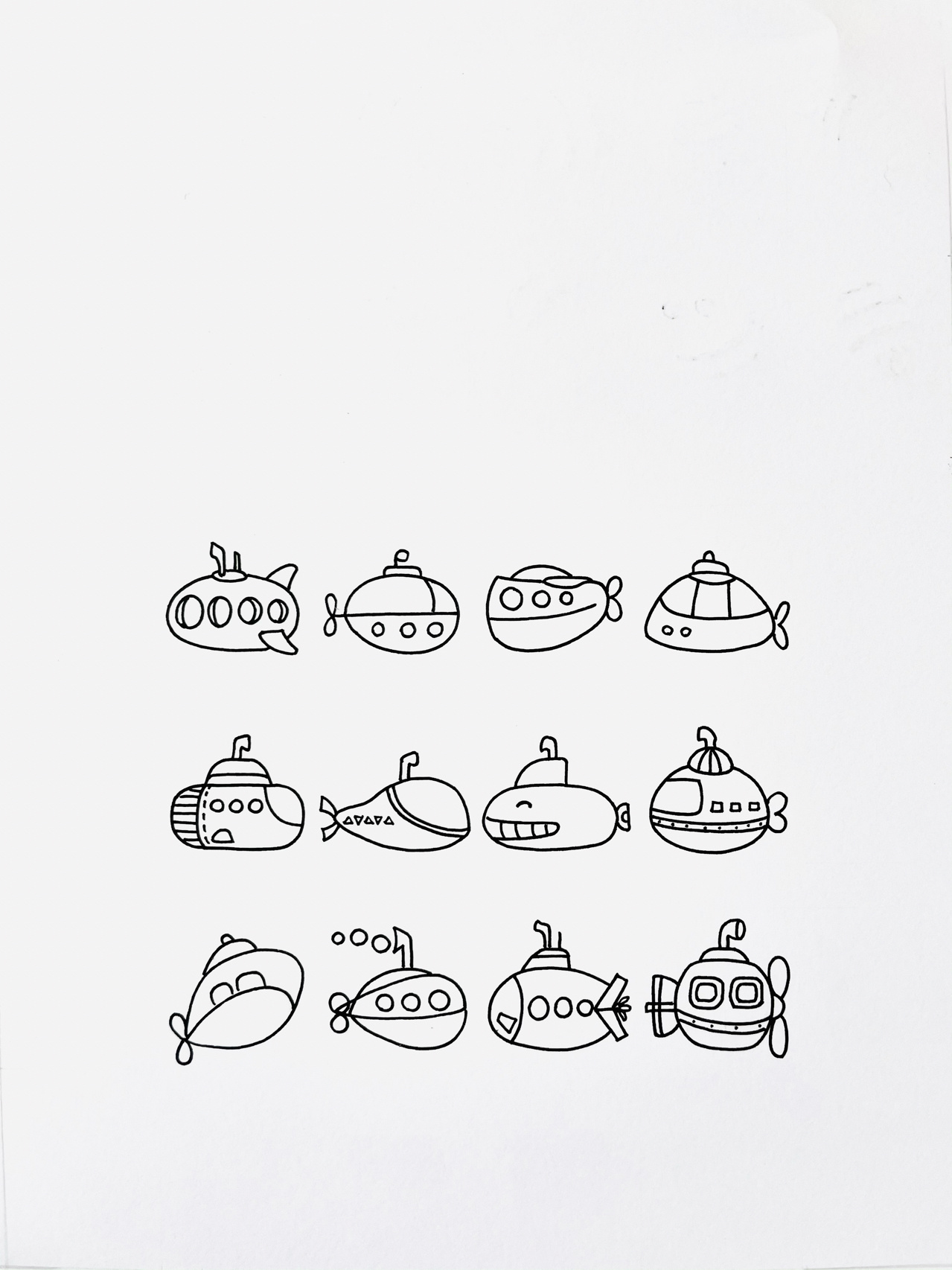 【简笔画】潜水艇07 分享一组潜水艇简笔画 真的是可可爱爱吖 这个