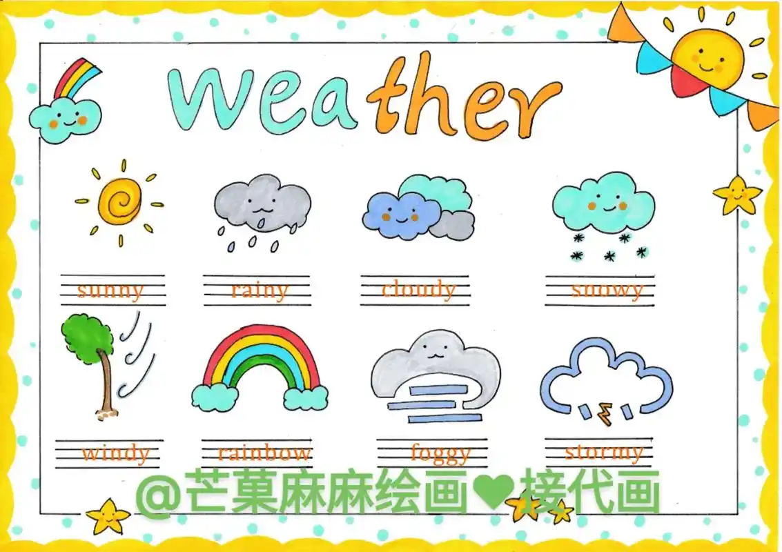 no45英语天气单词手抄报/有线稿.#英语天气 #英语天气单 - 抖音