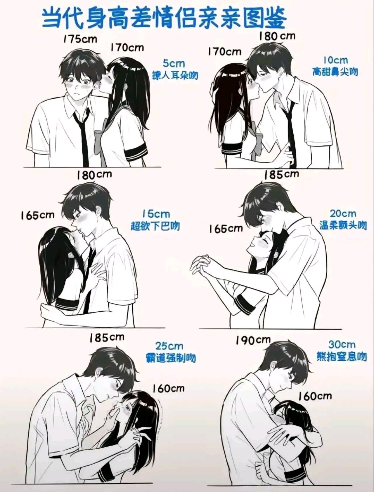 情侣身高差亲亲图鉴,超过25公分女生好像就没啥主动权了,你最喜欢哪个
