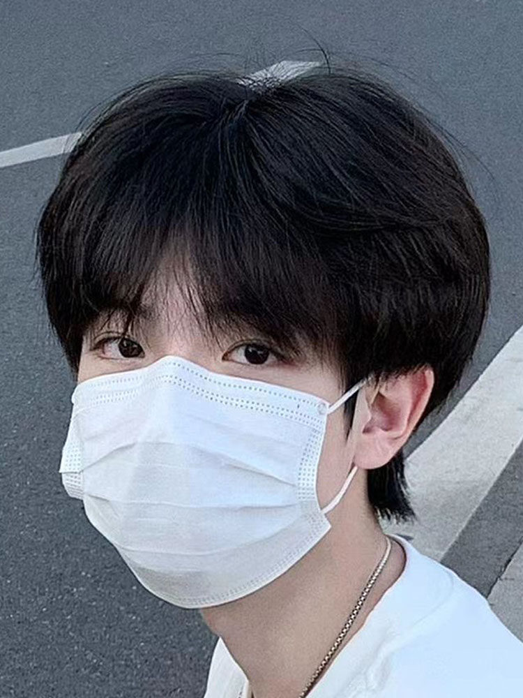 假发男短直发韩系微分碎盖日常可斜可齐刘海短发黑色男生全头套式