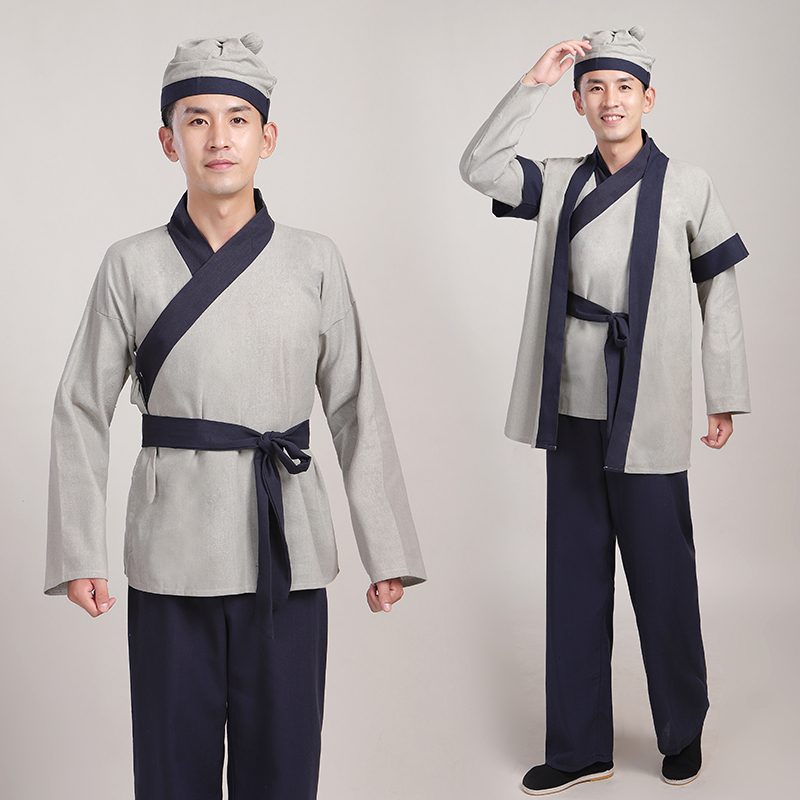 古代平民百姓服老粗布古装小二跑堂服店小二茶馆服装农民表演服 黑色