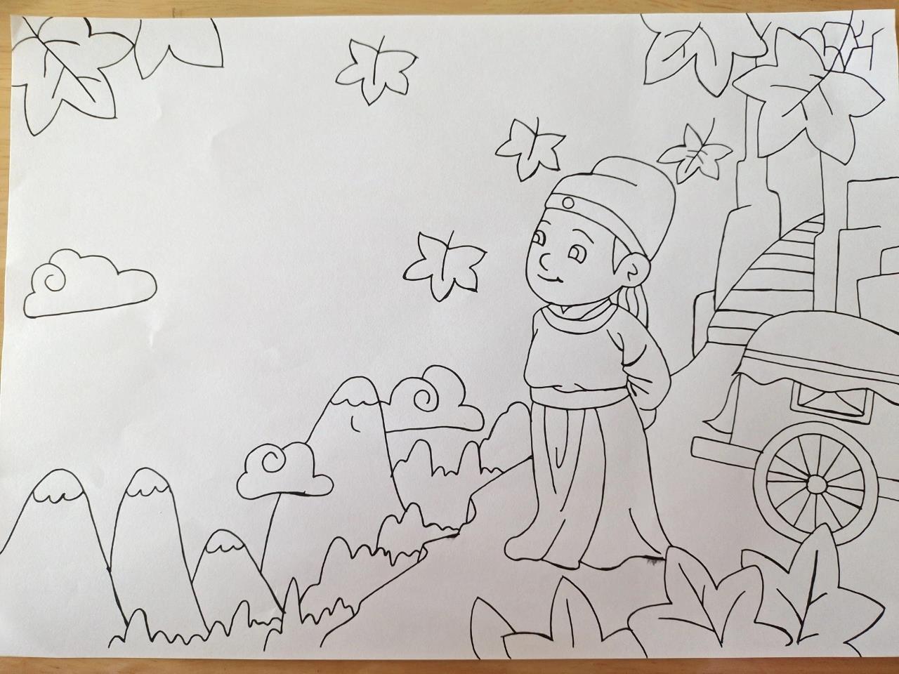 《山行》古诗配图,有趣插画 枫叶93红