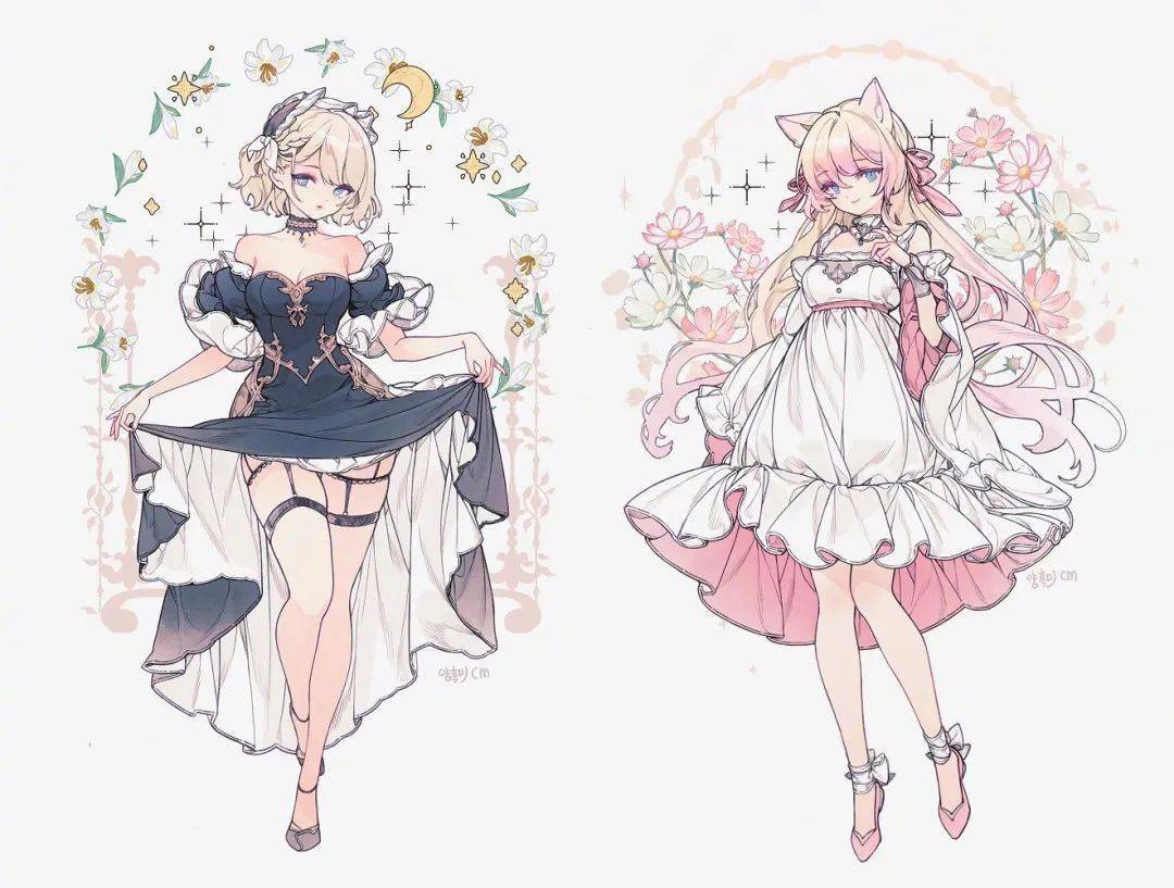 动漫少女华丽礼服服饰设计素材分享~-服装服装时装画/手绘技巧-cfw