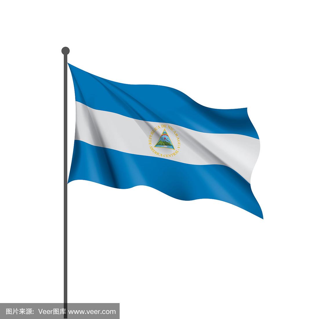 尼加拉瓜国旗,矢量插图在白色的背景
