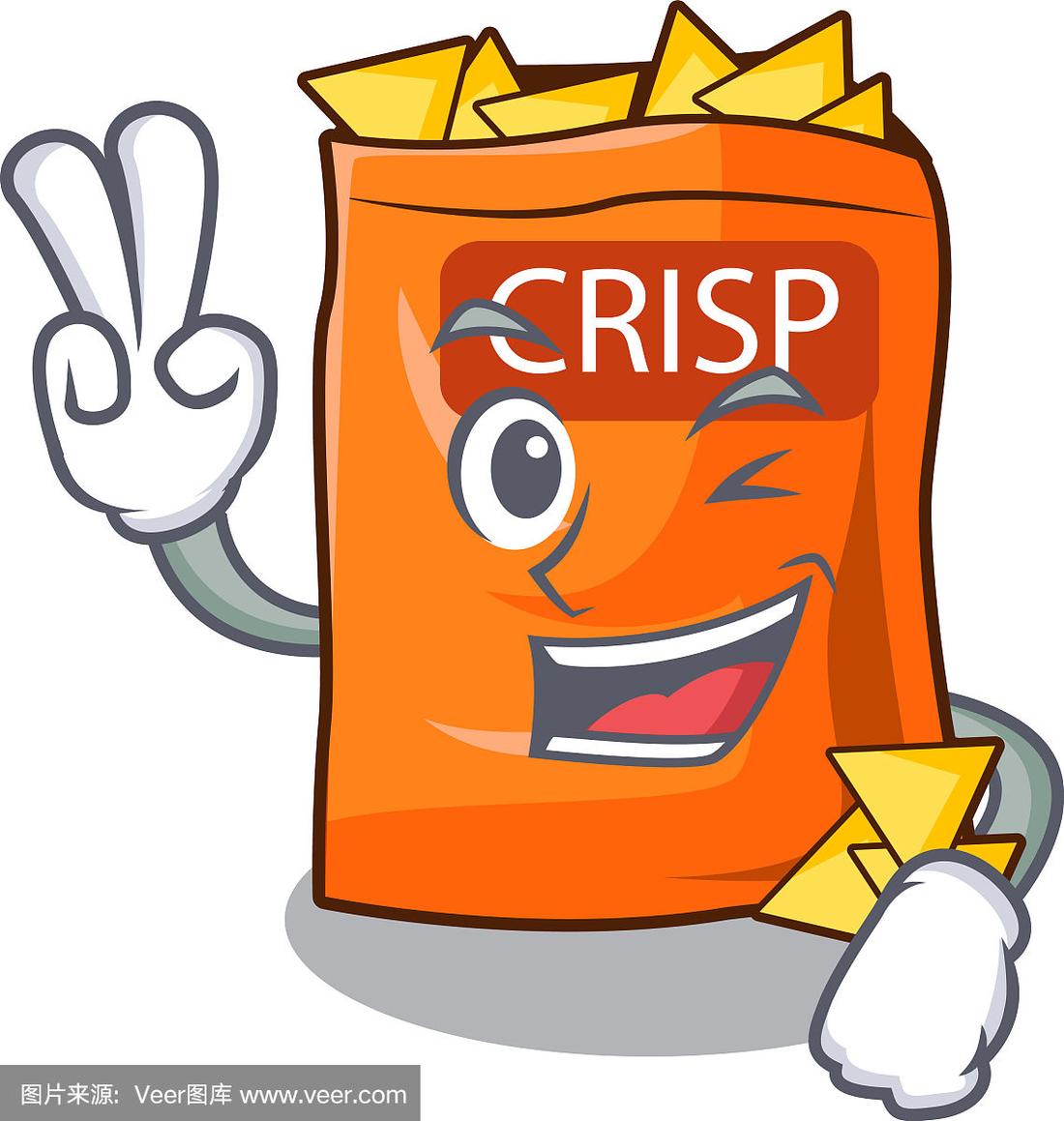 两个手指酥脆的薯片在碗卡通