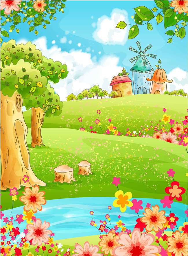 矢量春天风景插画图片素材