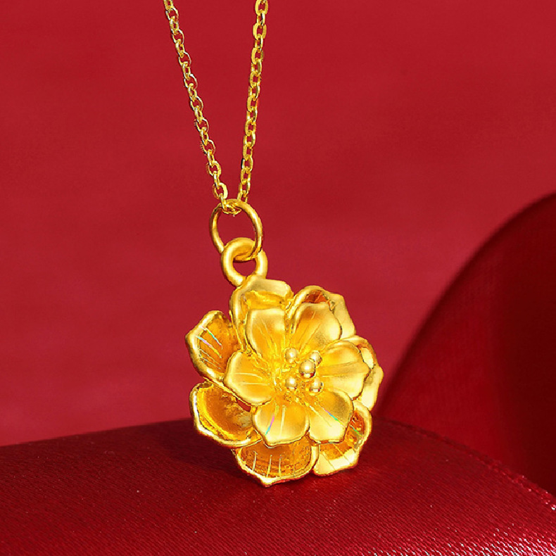黄金花朵吊坠女款999足金玫瑰牡丹花项链纯金锁骨项链七夕节礼物