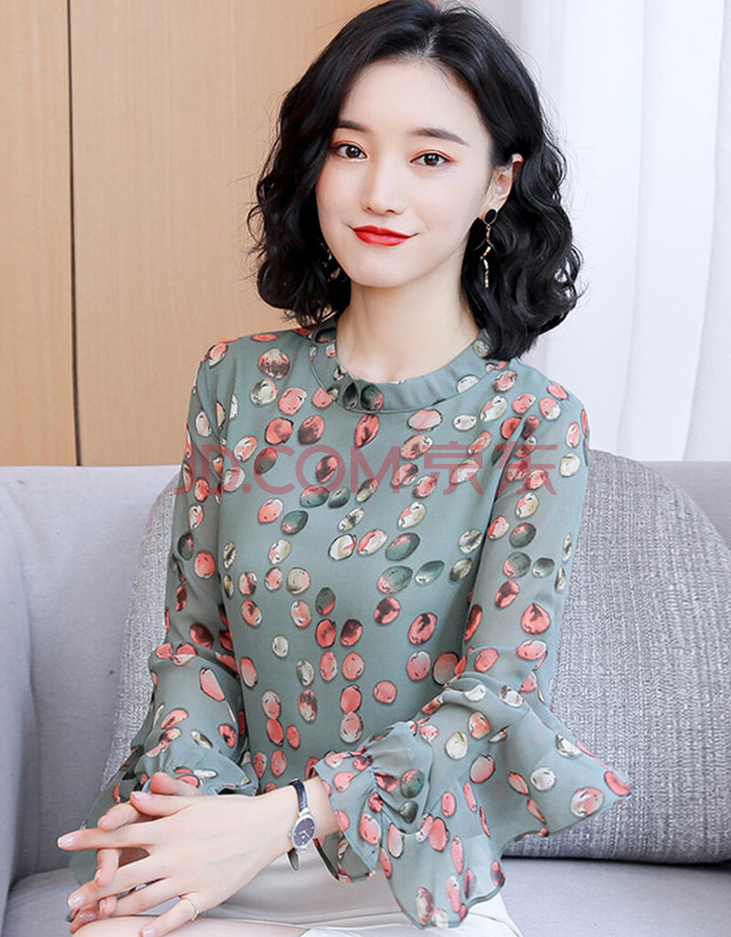 硕依美恋 碎花雪纺衫女春秋冬季2021年新款百搭设计感上衣时尚洋气