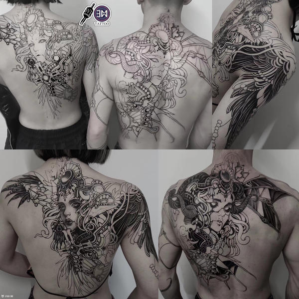 7515《天使恶魔》情侣满背定制 _纹身吧社区 - 纹身大咖