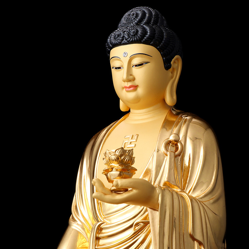 西方三圣手工贴金阿弥陀佛纯铜佛像菩萨家居供奉摆件