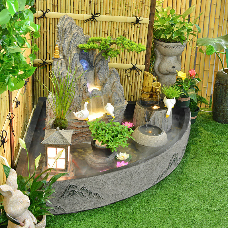 中式大型假山流水落地喷泉阳台花园庭院布置流水摆件