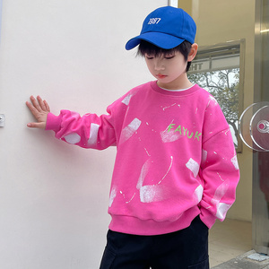 男大童卫衣新款粉色上衣2022爆款春秋款洋气儿童衣服帅气时髦炸街