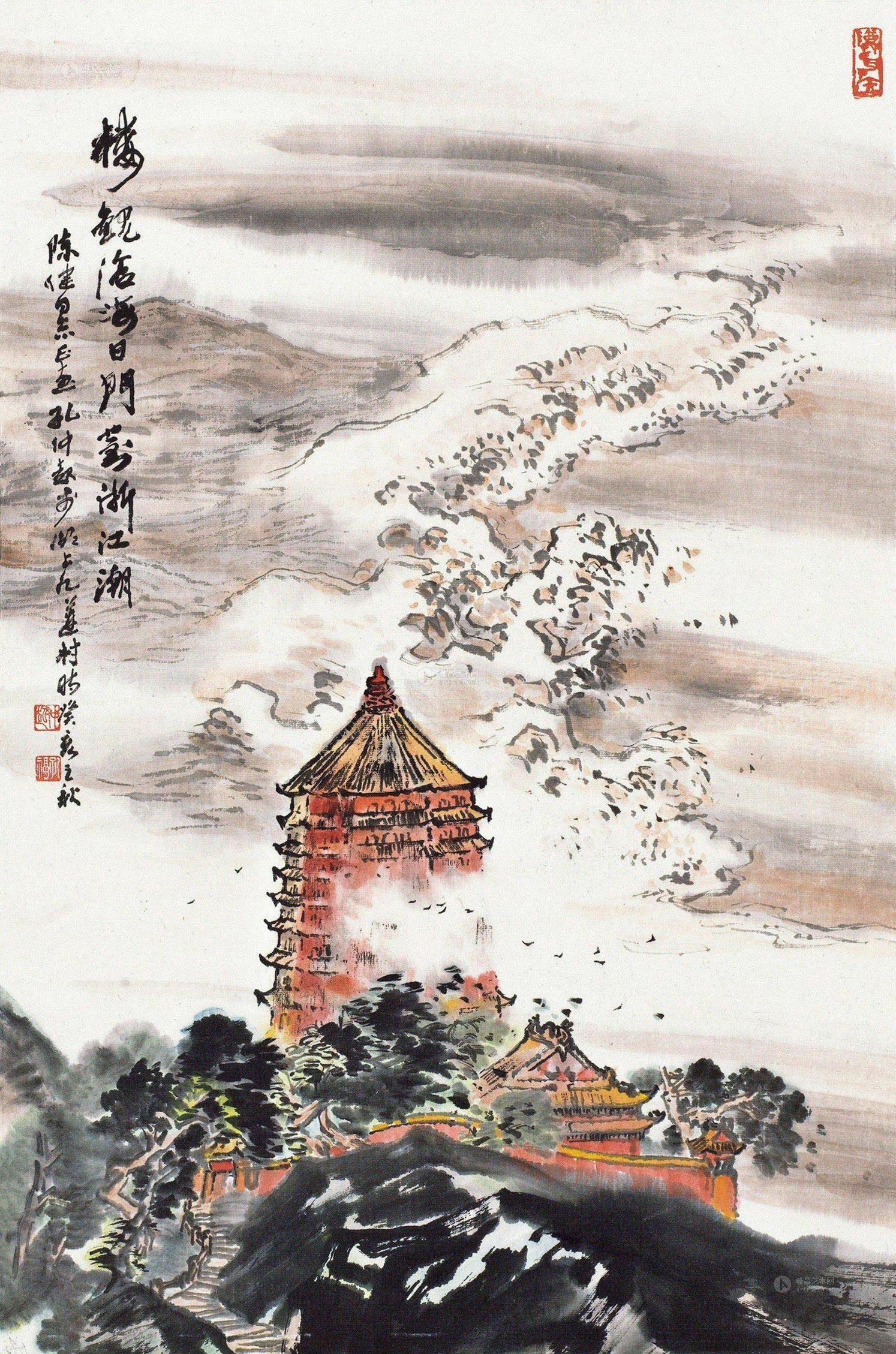 【1983年作 钱江潮图 立轴 设色纸本】拍卖品_图片_价格_鉴赏_绘画