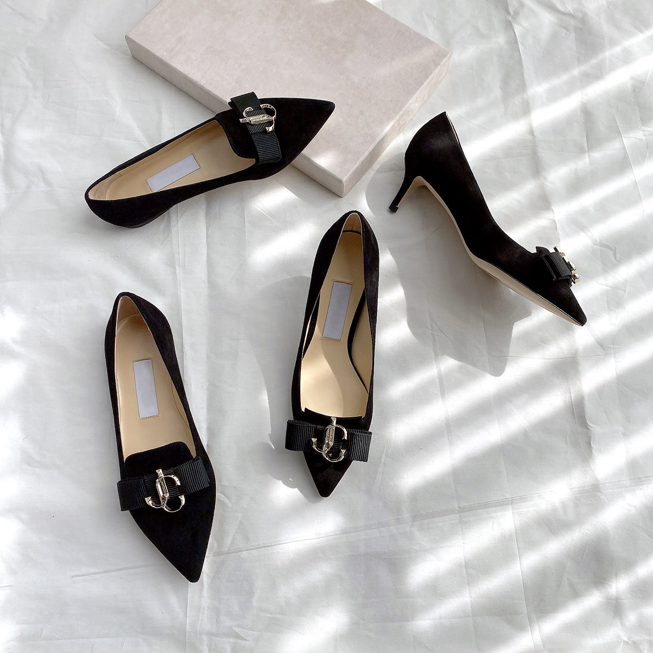 jc新款真皮浅口尖头平底鞋女浅口单鞋5cm细跟高跟鞋女鞋优惠券