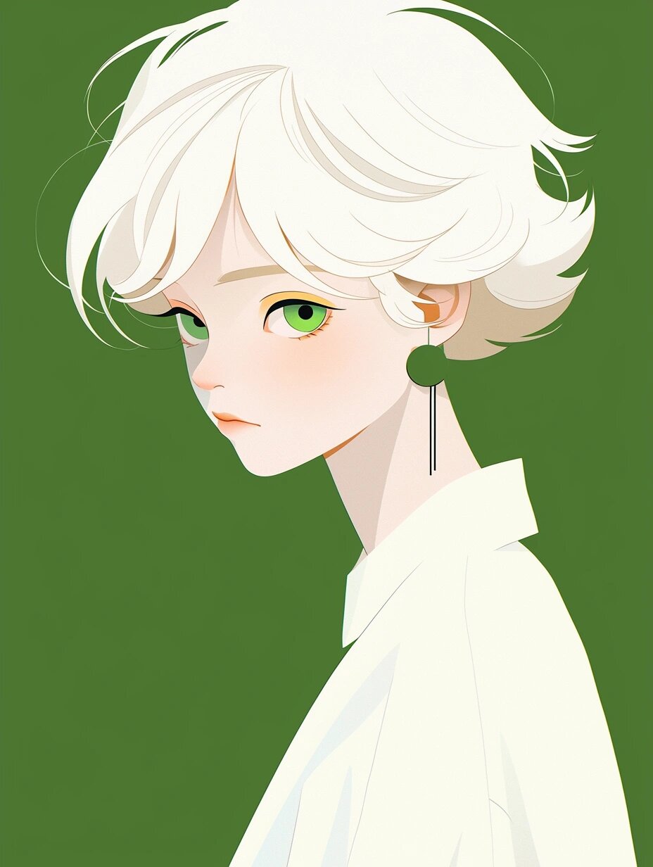 极简美学|女生插画头像|绿色系② 核心关键词:极简,几何形,平面插画