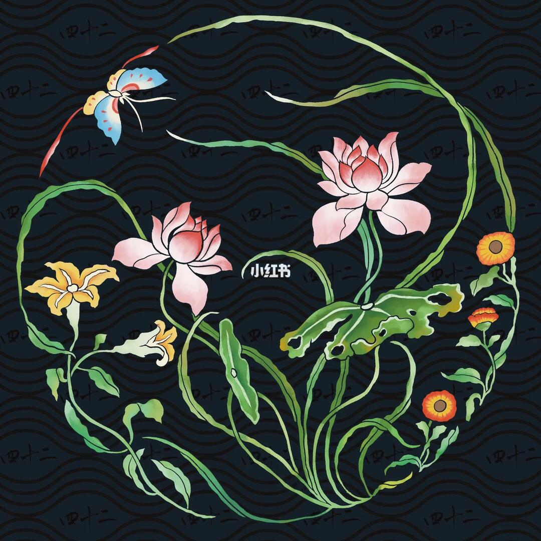 中国传统纹样花卉纹团花