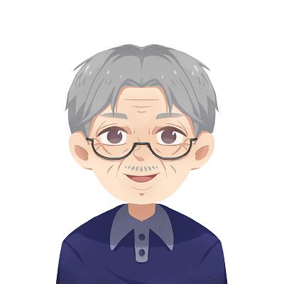 中分留着小胡子带着眼镜的老爷爷卡通人物头像老人头像元素