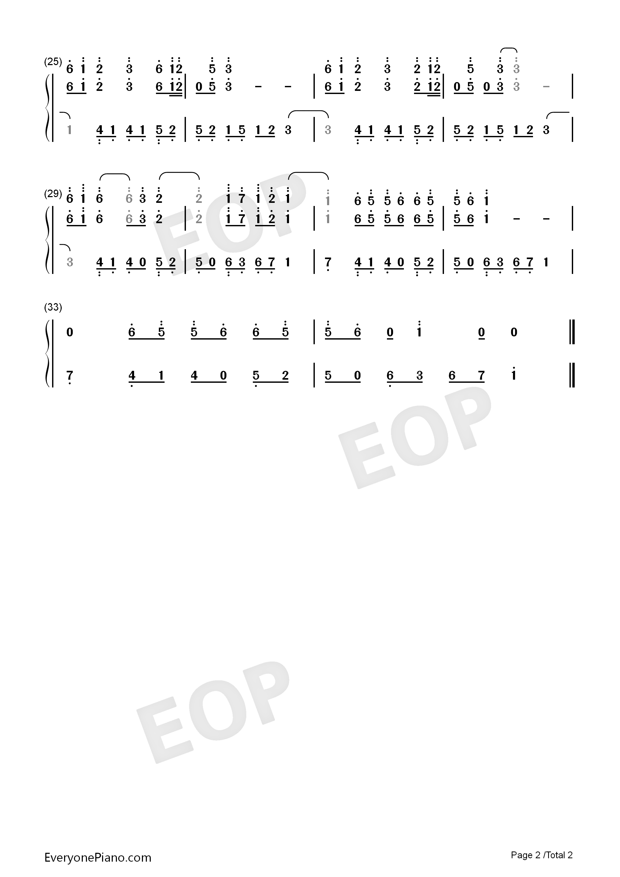 爱殇-东宫插曲-初学者c调简易版双手简谱预览2
