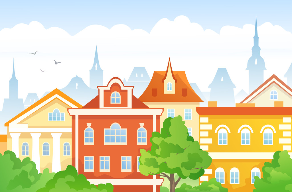 卡通小镇,一个夏天镇的矢量图.