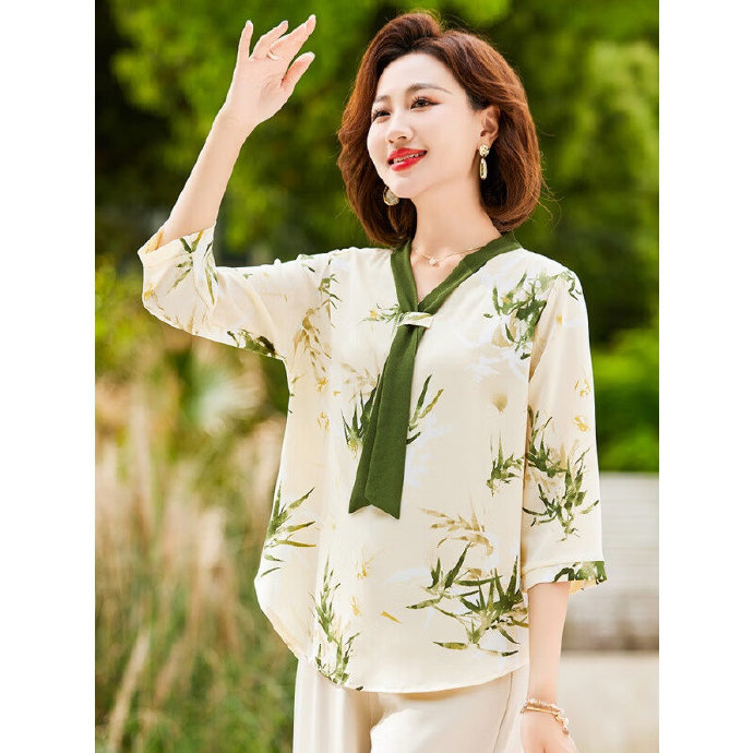 9】暮恋慈中年妈妈夏季时尚t恤2024新款中老年女夏装短袖薄款小衫洋气