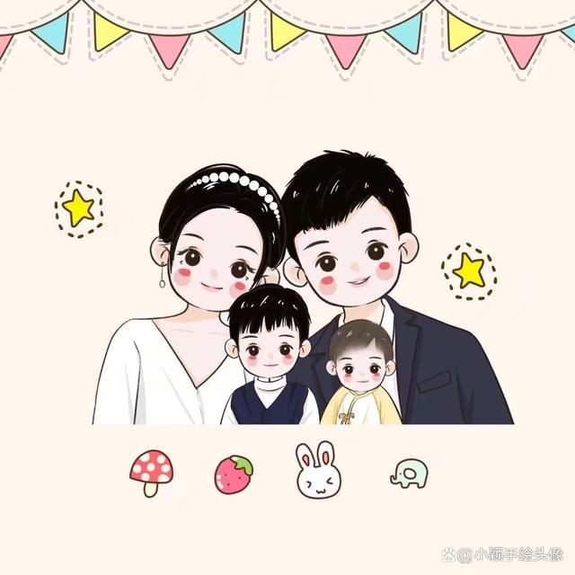 卡通全家福手绘,一家三口,四口幸福头像