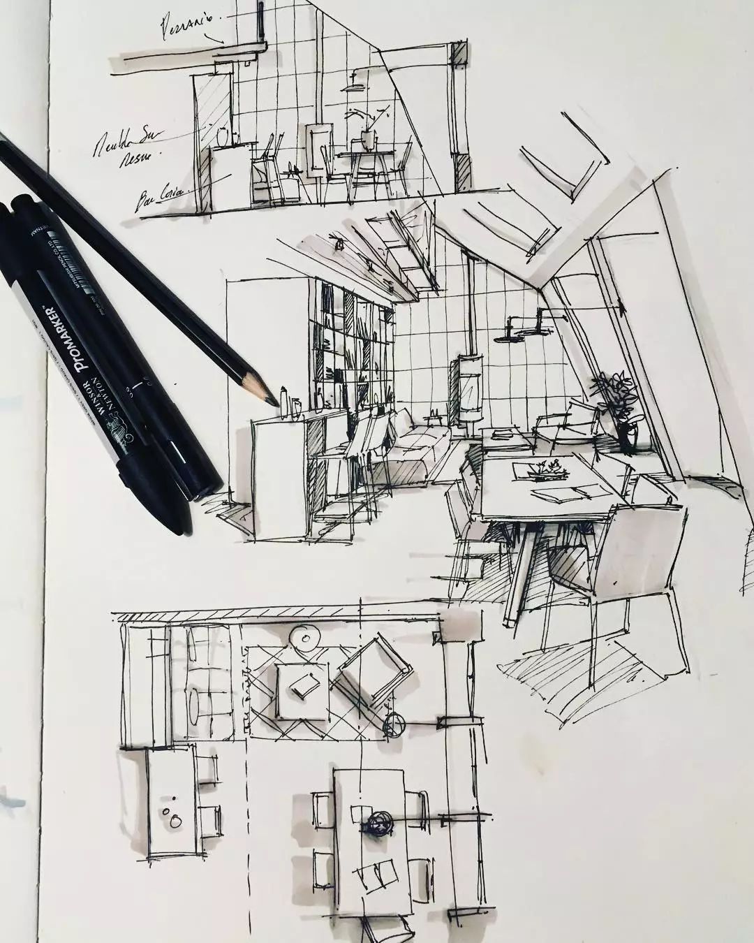 手绘室内方案草图设计与灵感