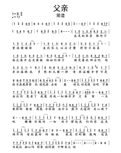 父亲简谱乐谱筷子兄弟