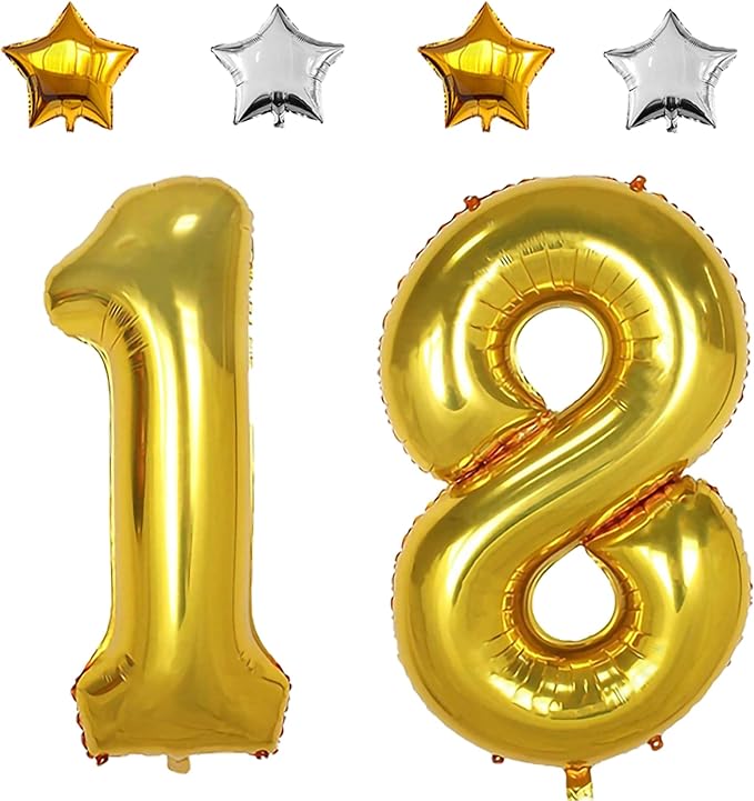 英寸,巨型铝箔聚酯薄膜 18 岁生日气球装饰男孩女孩,大号氦气数字 18