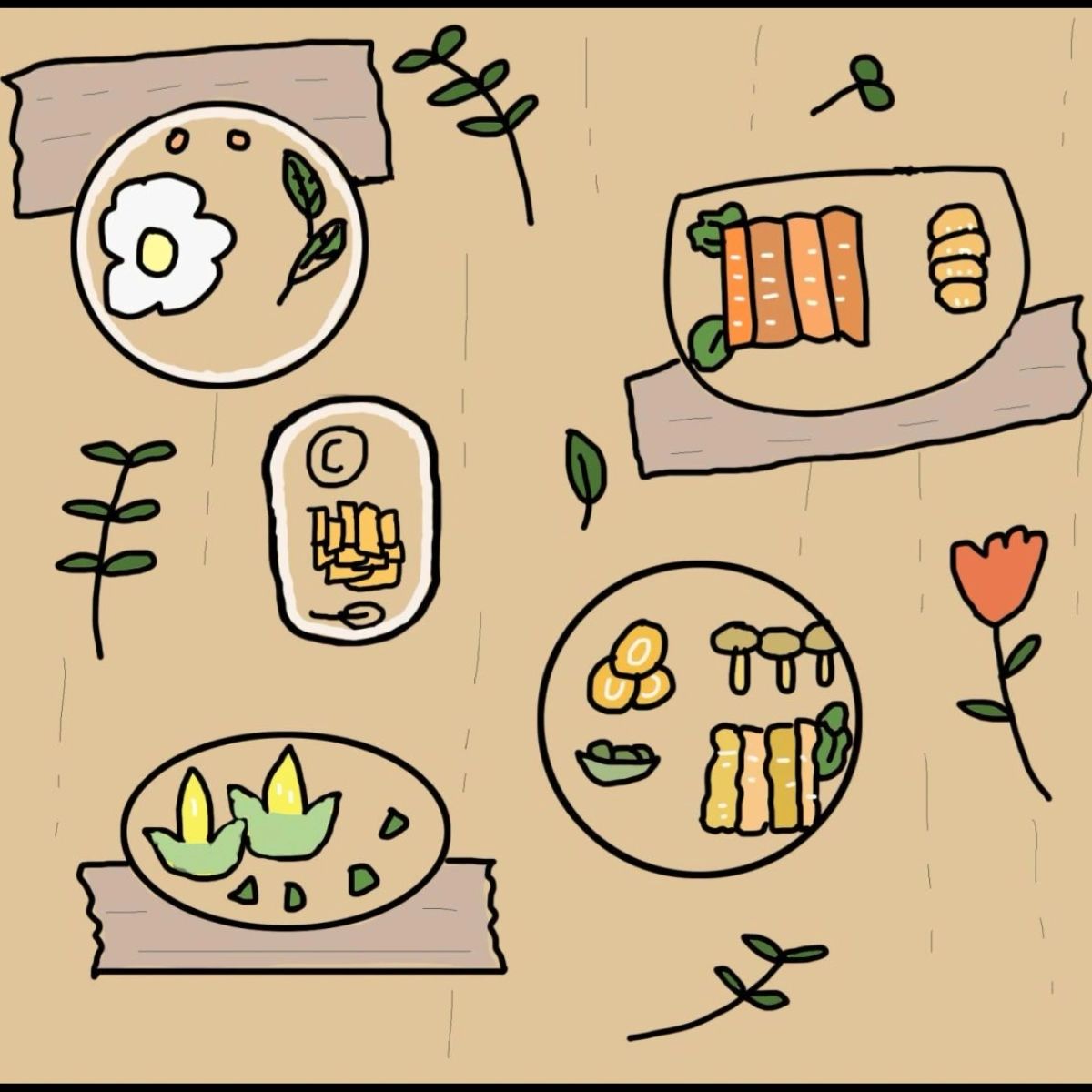 餐桌美食简笔画 临摹