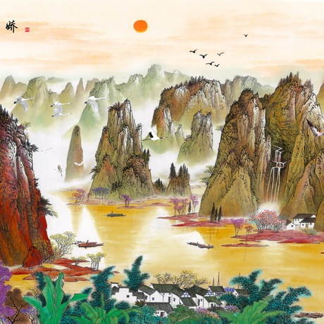 100*120cm数字油画/山水画/花卉画/装饰画/壁画 江山如此多娇