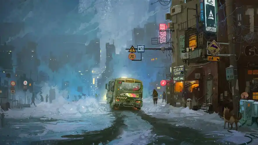 赛博朋克 城市 街道 汽车 艺术设计壁纸