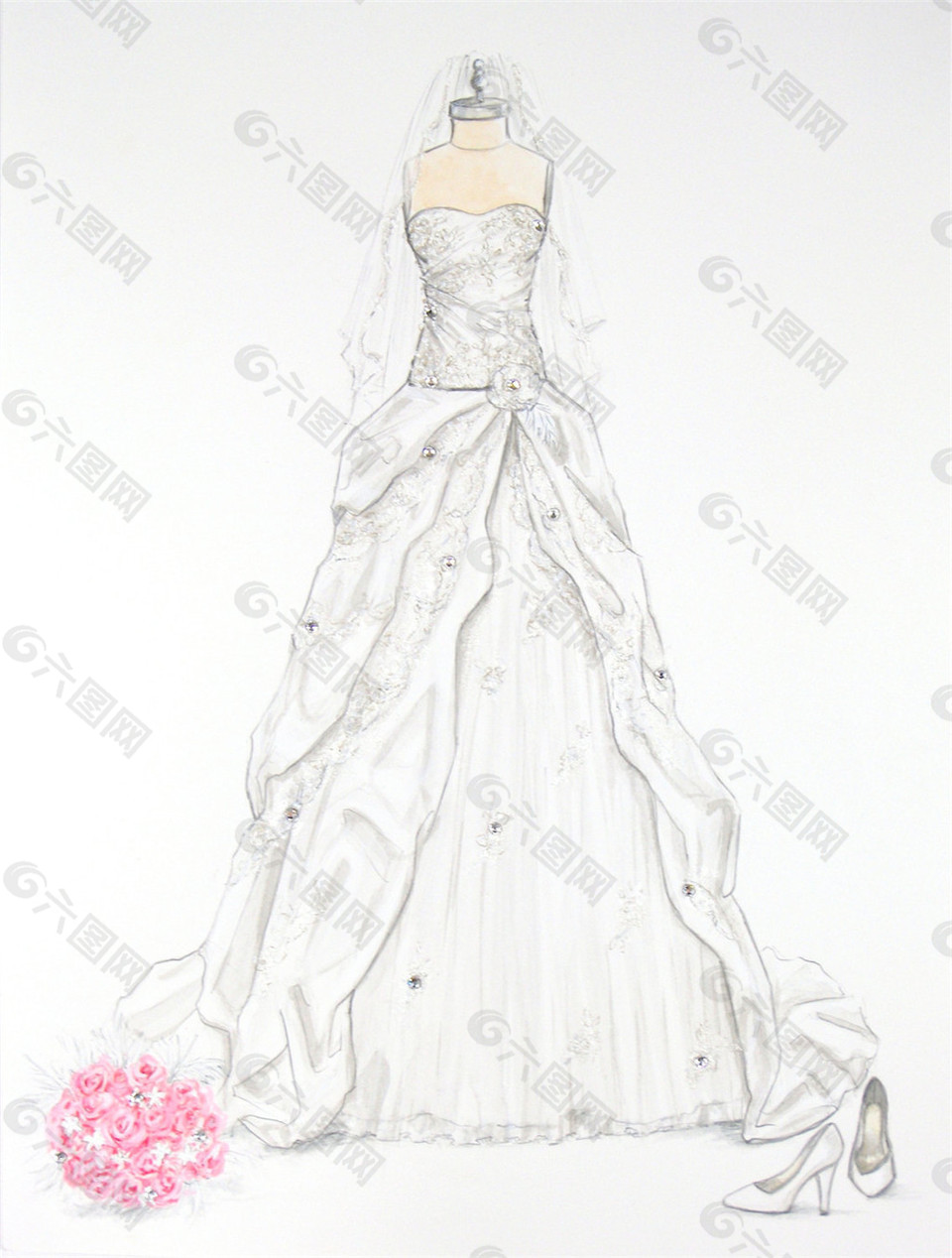 白色抹胸婚纱设计图