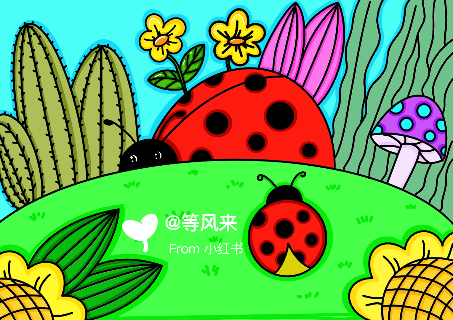 瓢虫94简笔画 创意画 儿童画 带线稿哦 适合4-6岁的小朋友哦 #儿童