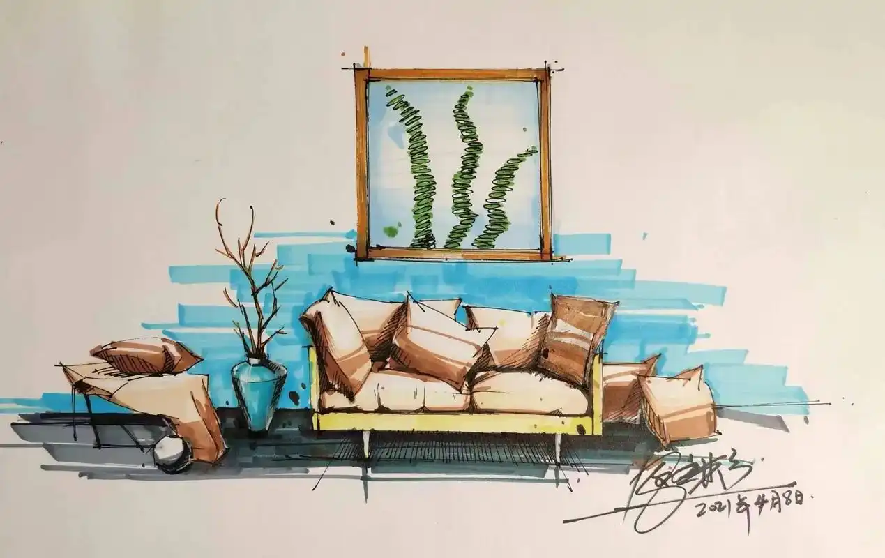 室内手绘钢笔画马克笔.画画#零基础学画画 #画室日常 #美术 - 抖音