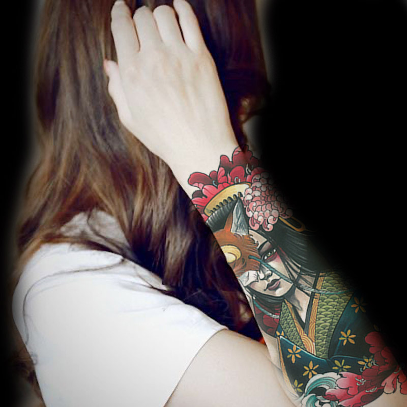 纹身贴半臂男女花臂网男潮ins风女个性刺青身手臂黑暗系花臂艺妓