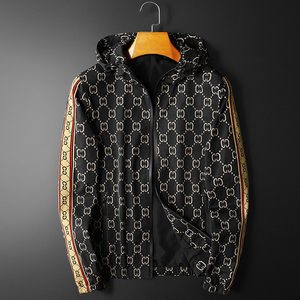 gucci/古驰男女装经典logo条纹休闲运动大码外套酷奇轻奢连帽夹克