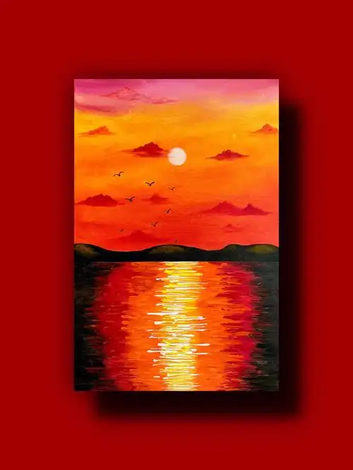 夕阳西下丙烯画