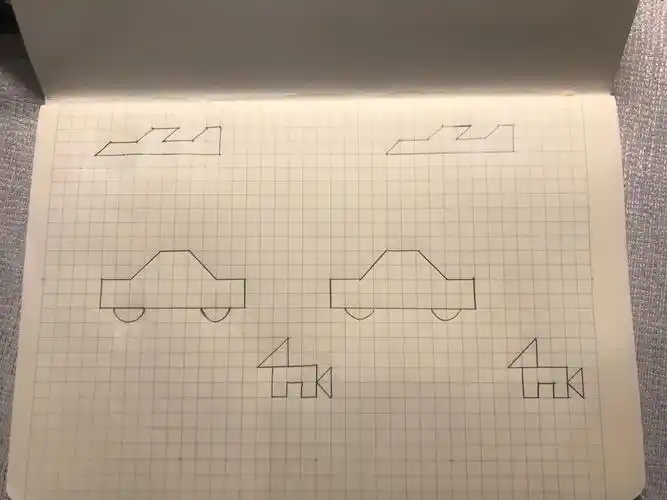 我学完了数学第一单元的平移,找来方格本画了一幅平移的画